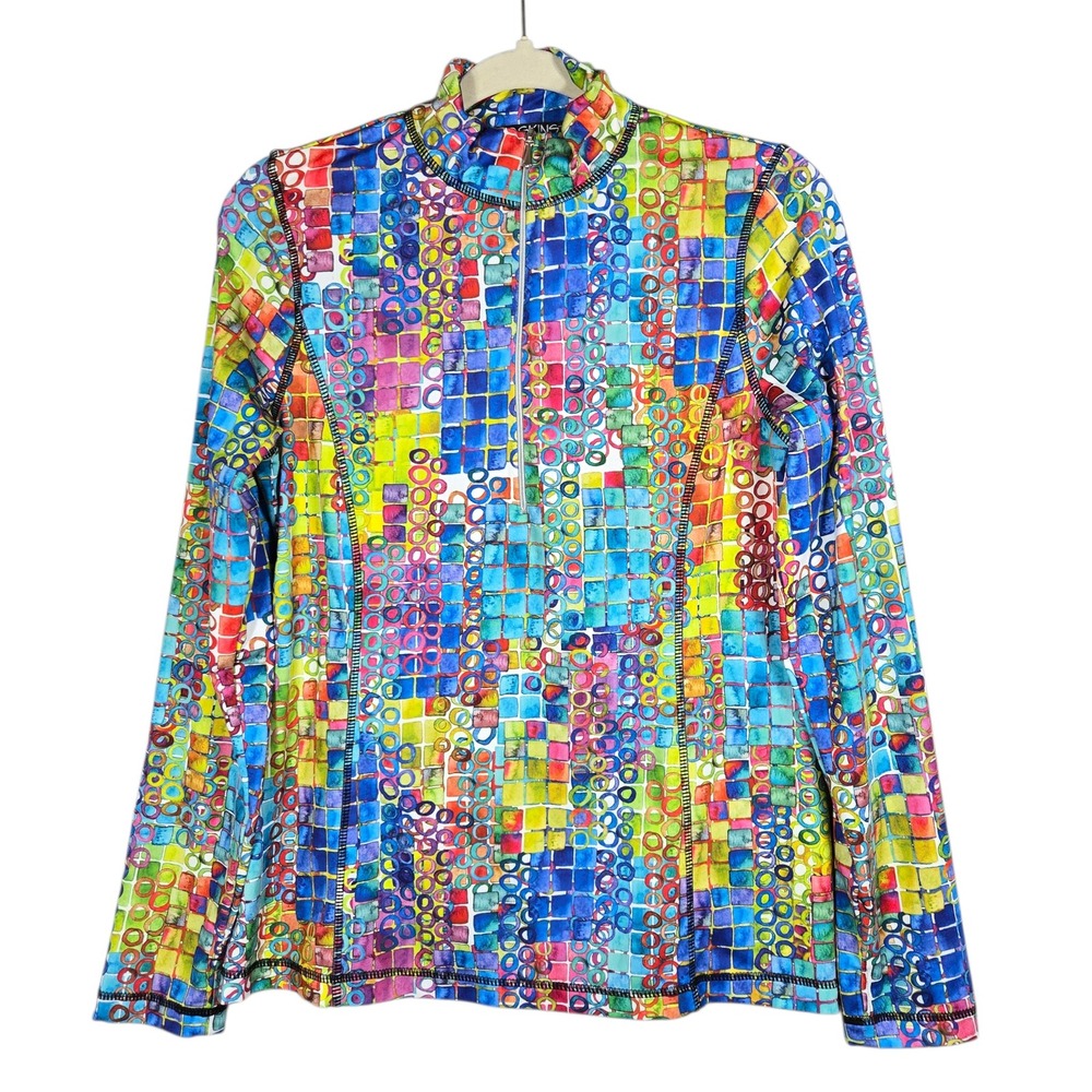 SnoSkins Microfiber Quarter Zip Top M Multicolor Geometric Art to Wear Ski USA